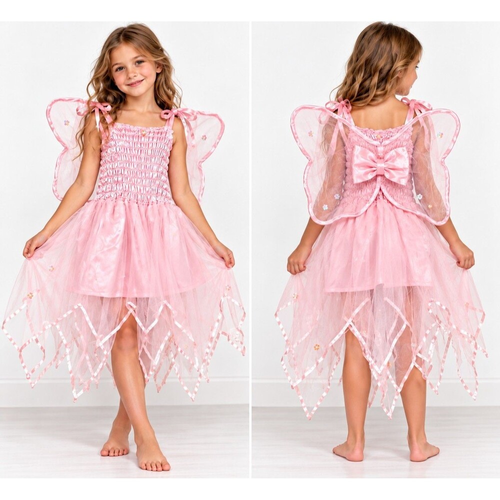 Fairy Princess Tulle Wings Halloween Costume Girl Size 6-8 Handmade In India